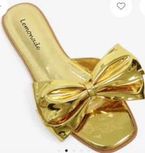 Load image into Gallery viewer, &quot;Amel&quot; Metallic Gold/Silver Big Bow Slides