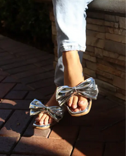 Load image into Gallery viewer, &quot;Amel&quot; Metallic Gold/Silver Big Bow Slides
