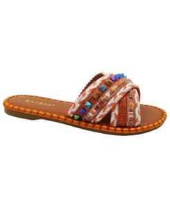 "Array" Tan/Orange Jeweled Slide Sandals