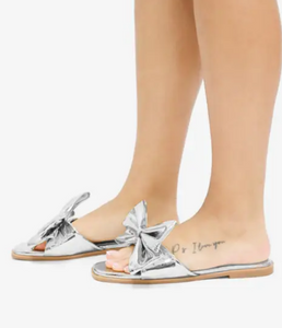 "Amel" Metallic Gold/Silver Big Bow Slides