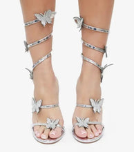 Load image into Gallery viewer, &quot;Utopia&quot; Silver Ankle Strap Butterfly Heels