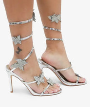 Load image into Gallery viewer, &quot;Utopia&quot; Silver Ankle Strap Butterfly Heels