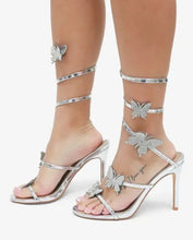 Load image into Gallery viewer, &quot;Utopia&quot; Silver Ankle Strap Butterfly Heels