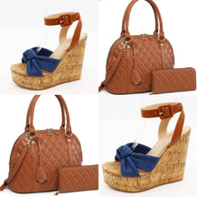 Load image into Gallery viewer, &#39;Siena&quot; denim and tan wedges