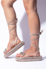 Load image into Gallery viewer, &quot;Outshine&quot; rose gold blinged laced sandals