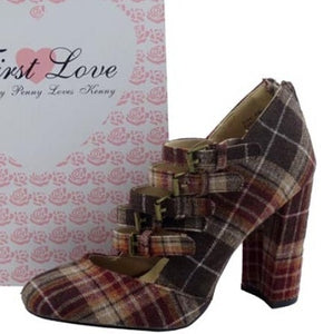 "Rachel" plaid strappy heels