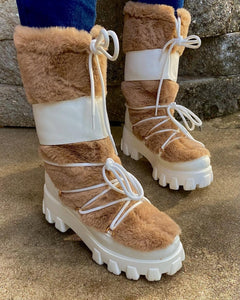 "Studio" faux fur lug sole laced boots
