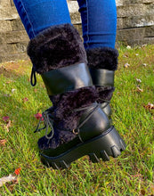 Load image into Gallery viewer, &quot;Studio&quot; faux fur lug sole laced boots