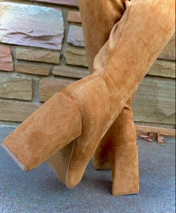 "Scipio" thigh high triangle heel boots