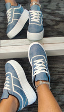 Load image into Gallery viewer, &quot;Shayne&quot; denim print wedge sneakers
