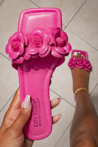 Cape robbin 3d floral shop embellished flat jelly slide