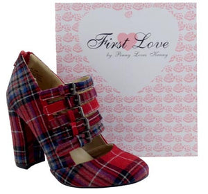 "Rachel" plaid strappy heels