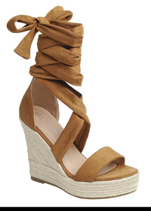 "Win" tan laced wedges