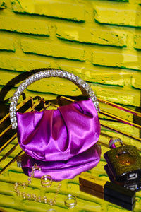 "Abeno" satin crossbody handbag with rhinestone detail