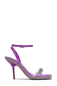 "Bailee" purple rhinestone ankle strap heels
